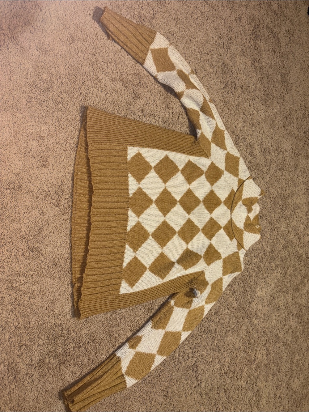 Camel & Cream Argyle Crewneck Sweater